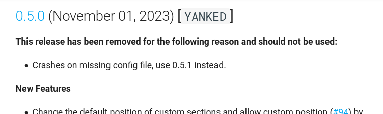 Yanked Release Example